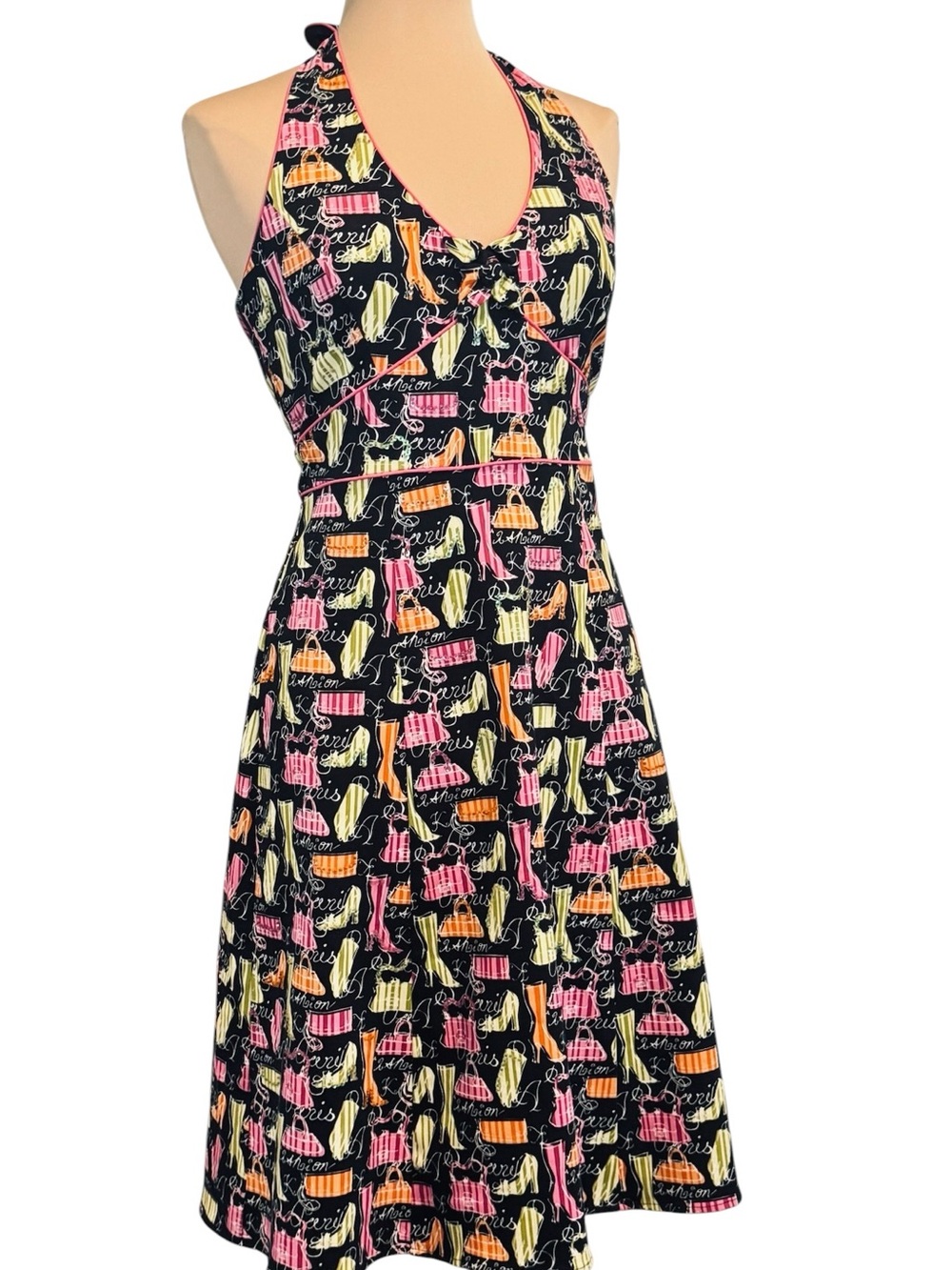 Yves Cossette Depeche Mode Black Pink Retro Pin Up Halter Dress Graphic Fashion